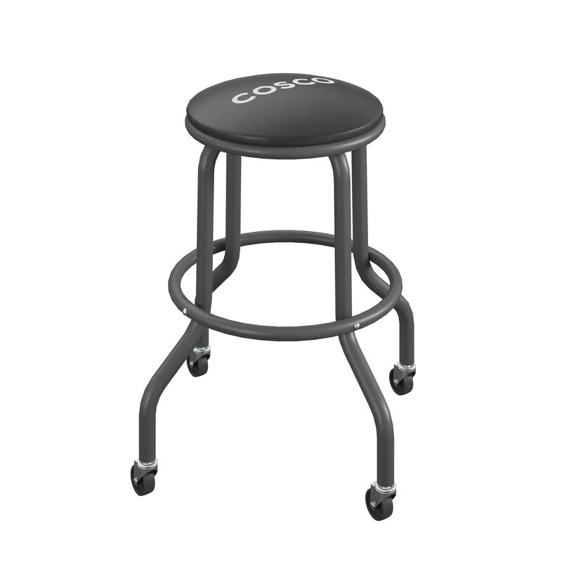 COSCO 24" Rolling Steel Work Stool with Vinyl Seat