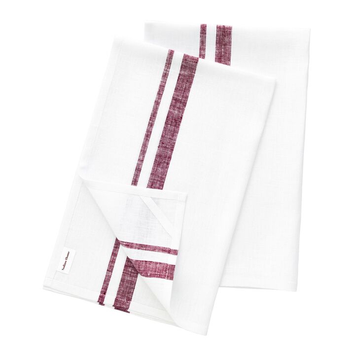 Solino Home 100% Pure Linen Kitchen Towels Set of 2 - 17 x 26 Inch | French Stripe