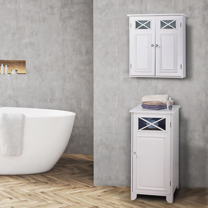 Teamson Home Dawson Removable Wooden Wall Cabinet with Cross Molding and 2 Doors- White