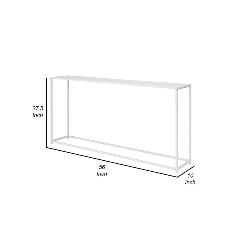 Eme 56 Inch Console Table, Rectangular Top, White Finish Metal Frame  - Benzara