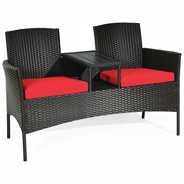 Modern Patio Conversation Set with Built-in Coffee Table and Cushions