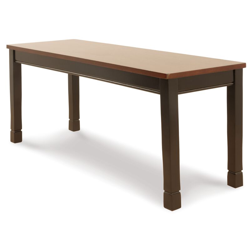 Vilo Dining Bench, 42 Inch, Rich Brown Wood Seat, Black Tapered Legs - Benzara