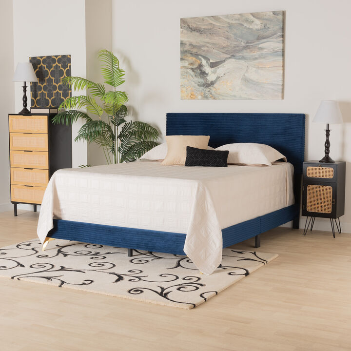 Baxton Studio Abberton Modern Black Velvet Gold Metal Queen Size Panel Bed