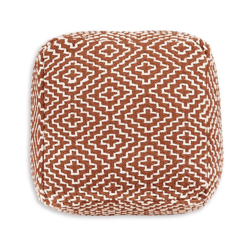 Sena 22 Inch Ottoman Pouf, Handwoven Pattern, Zipper Cotton Cover Red White -