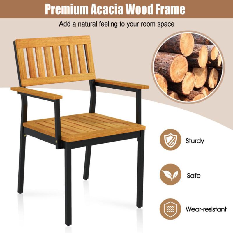 Hivvago Patio Outdoor Dining Chair Set of 2 with Metal and Acacia Wood Frame