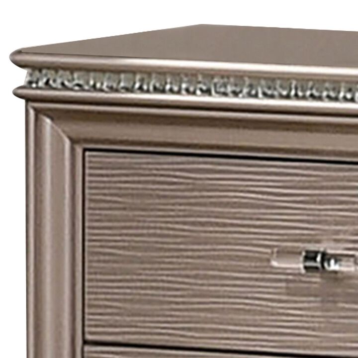 Jisoo 24 Inch Nightstand, 2 Drawers, Textured Drawer Panels, Gold Finish-Benzara