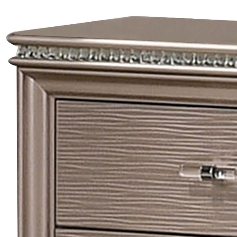 Jisoo 24 Inch Nightstand, 2 Drawers, Textured Drawer Panels, Gold Finish-Benzara