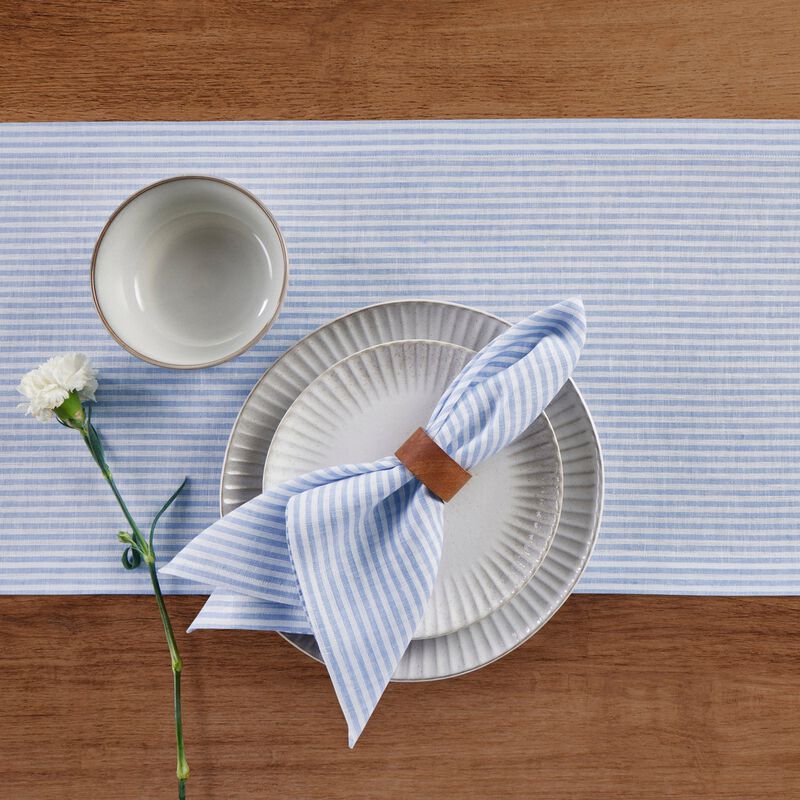 Solino Home 100% Pure Linen Table Runner 14 x 108 Inch | Narrow Stripe