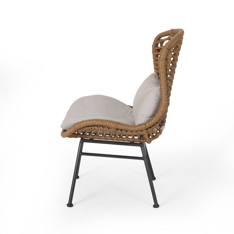 Slay Outdoor Accent Chair Set of 2, 25 Inch, Brown Woven Rattan, Iron - Benzara