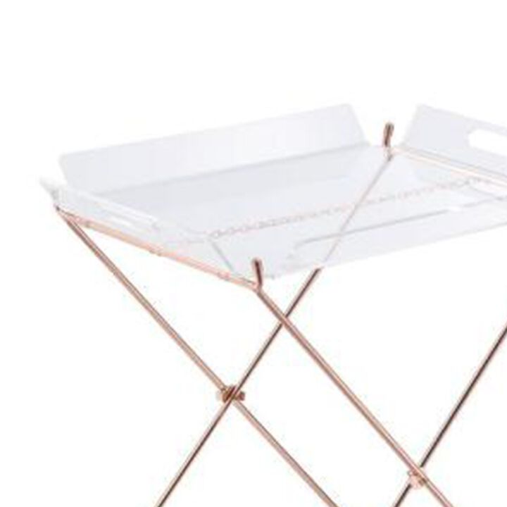 Modish Tray Table, Clear Acrylic & Copper - Benzara