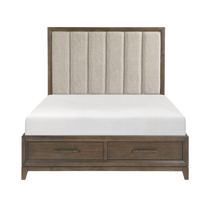 Wyn Queen Platform Bed, Chenille Channel Tufted Upholstery, Walnut Brown - Benzara