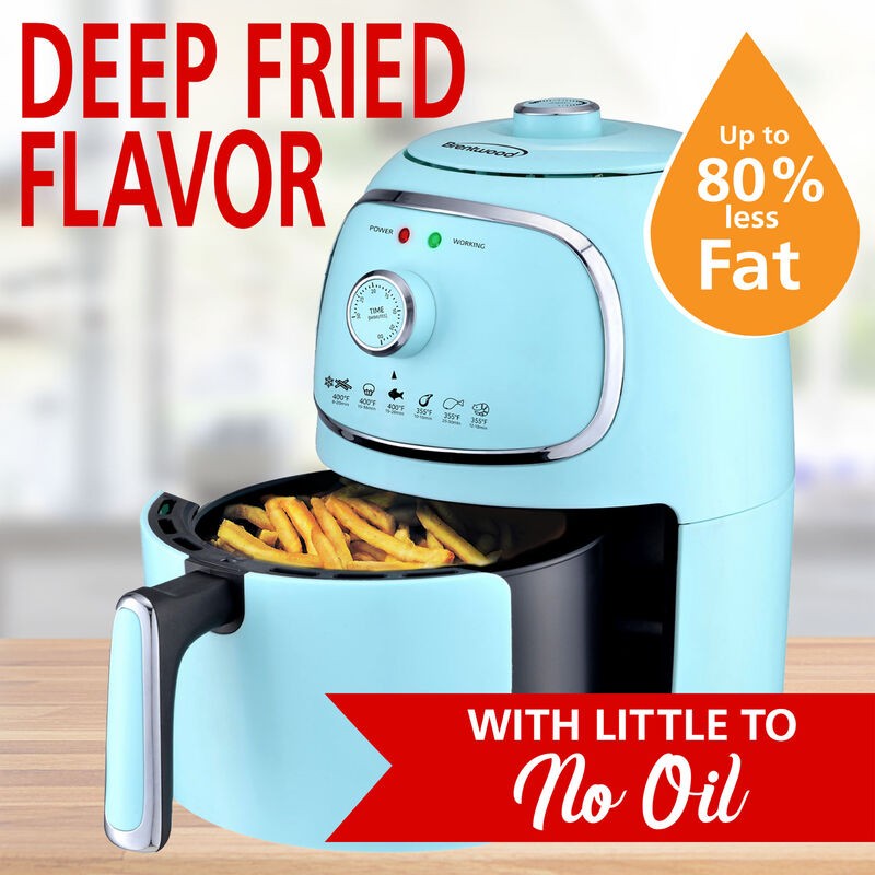 Brentwood AF-202BL 2 Quart Small Electric Air Fryer Blue with Timer and Temp Control