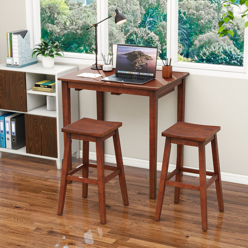 3-Piece Bar Table Set with Pub Table and 2 Saddle Stools for Home or Kitchen Bar Setup