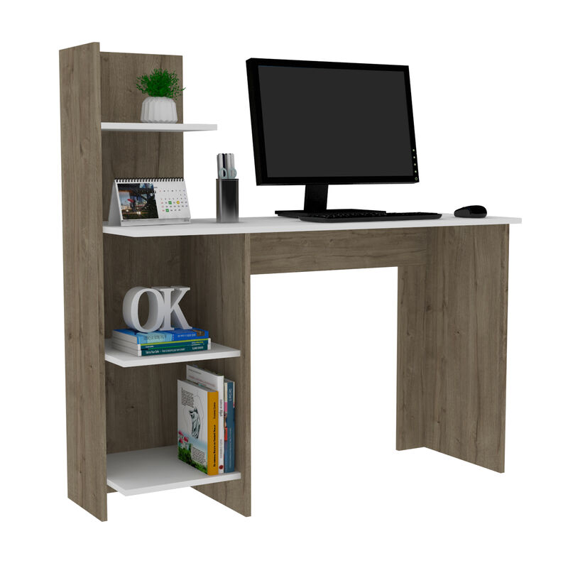 DEPOT E-SHOP Toronto 120 Writing Desk, Four Shelves, White / Pine