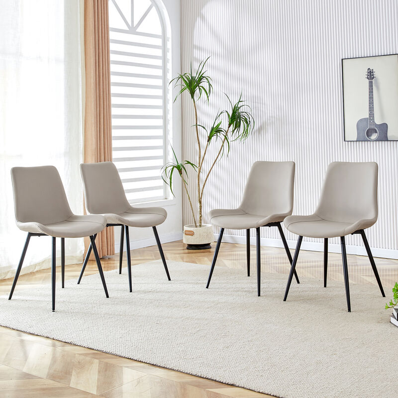 Chic and Comfortable Light Gray Dining Chair with Black Metal Legs