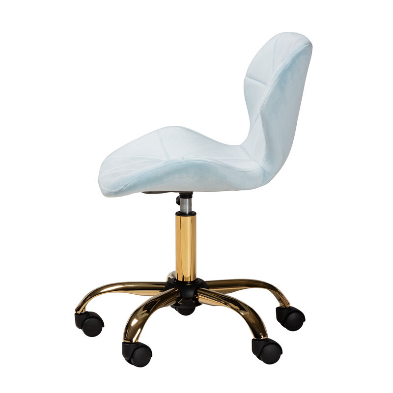 Baxton Studio Savara and Luxe Grey Velvet Fabric and Gold Metal Swivel Office Chair