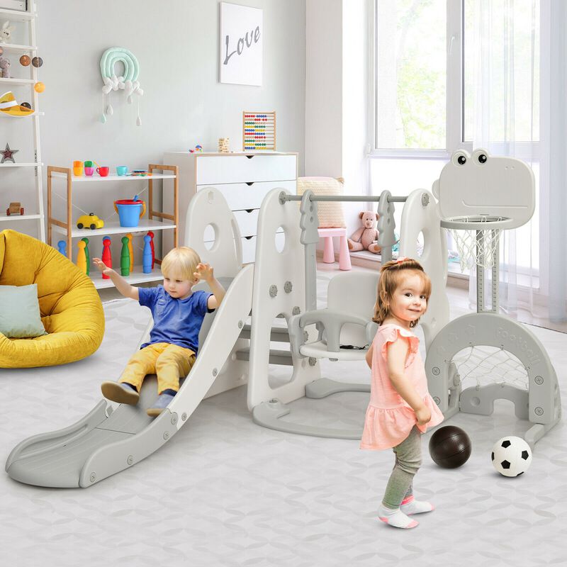 6 in 1 Toddler Slide and Swing Set with Ball Games