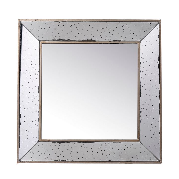 Filo 18 Inch Square Wall Accent Mirror, Raised Tray Edges, Mirrored Frame - Benzara