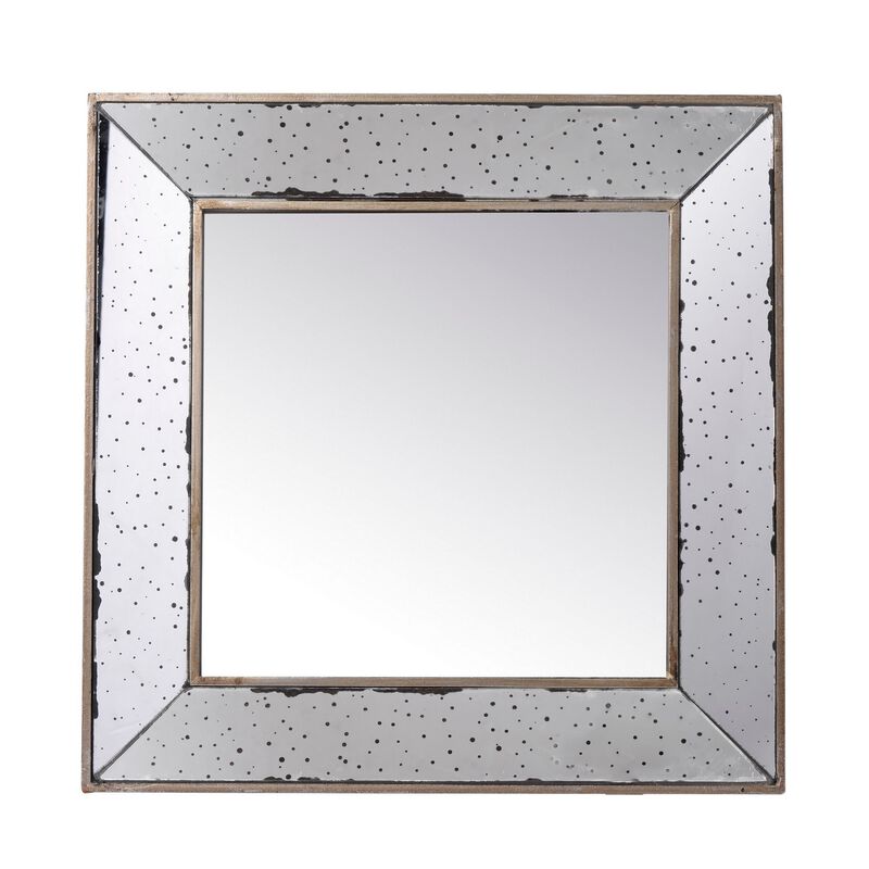 Filo 18 Inch Square Wall Accent Mirror, Raised Tray Edges, Mirrored Frame - Benzara
