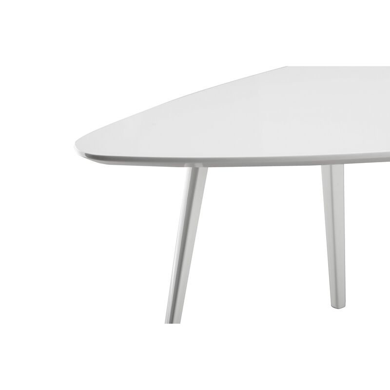 Hle 23 Inch Accent Table, High Gloss Lacquer Triangular Top, Steel, White - Benzara