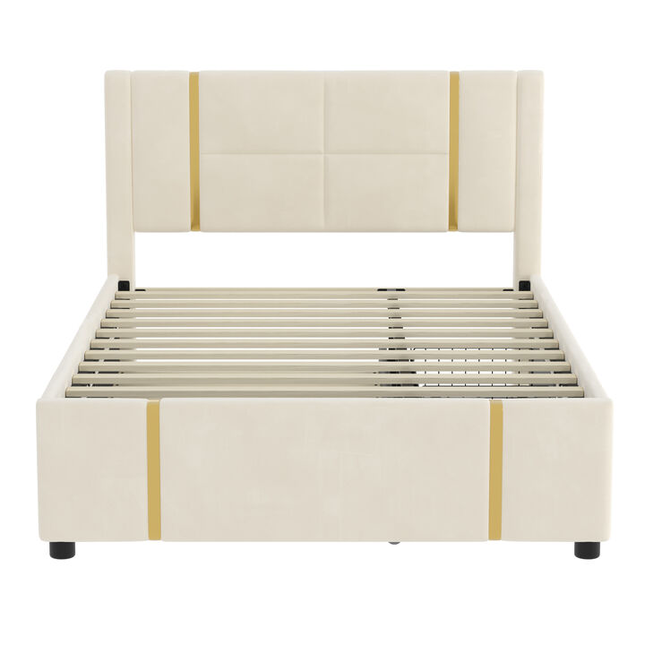 Merax PU Upholstered Platform Bed with Trundle
