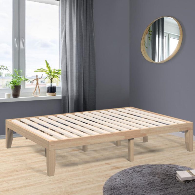 Hivvago 14 Inch Full Size Rubber Wood Platform Bed Frame with Wood Slat Support