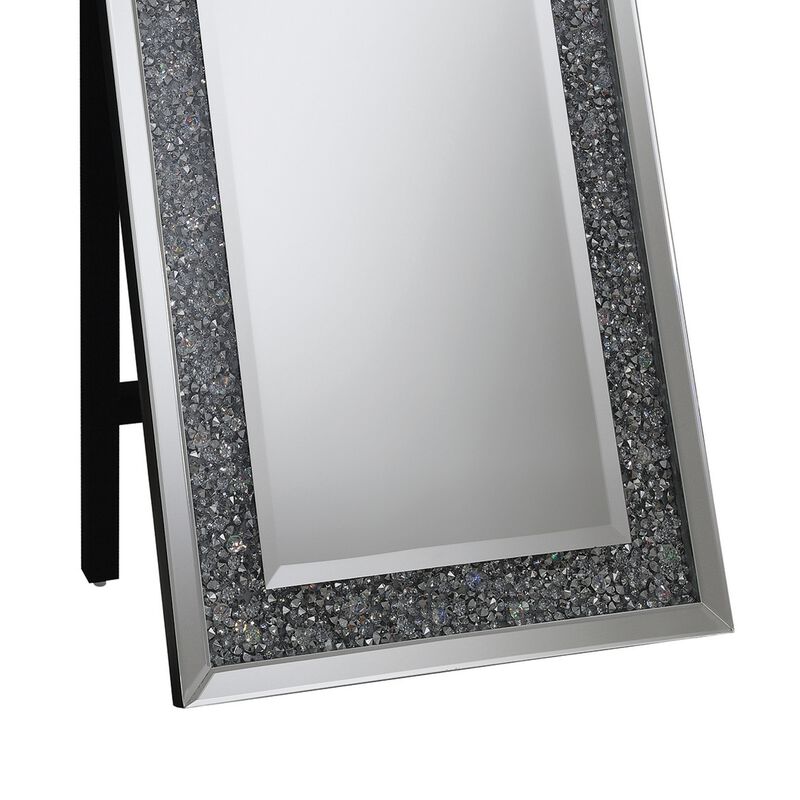 Cheval Mirror with Rhinestone Inlay and LED, Silver-Benzara