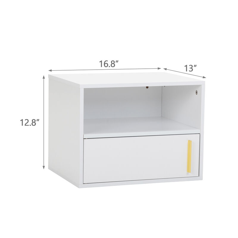 Jaxpety Set of 2 Modern Floating Nightstands, Wall Mounted End Table with Open Shelf for Bedroom Living Room, Warm White
