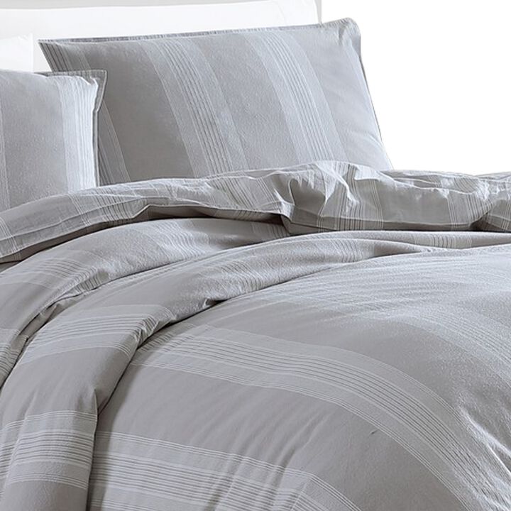 Kia 2 Piece Twin Comforter Set, Yarn Dyed Cotton, Beige Vertical Stripes - Benzara