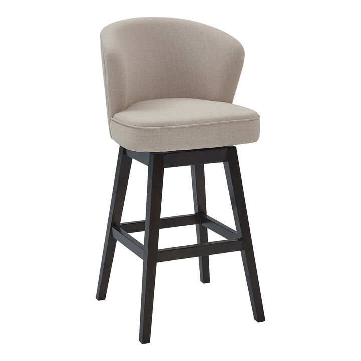 Brandy  Counter Height Swivel Tan Fabric and Espresso Wood Bar Stool