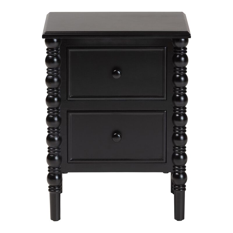 Baxton Studio Malinda Classic Black Wood 2 Drawer End Table with Spindle Legs