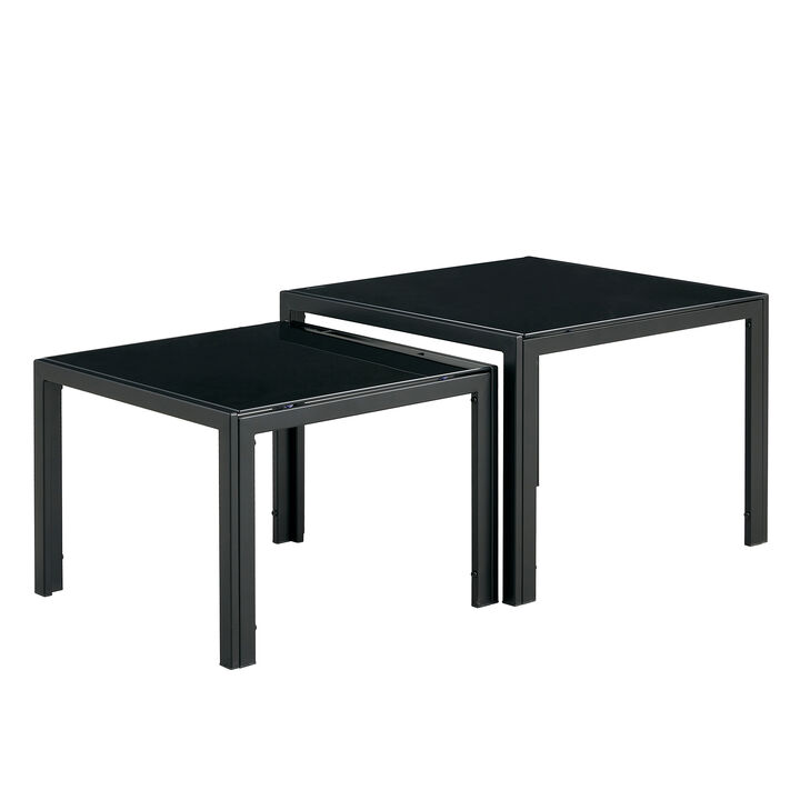Hivvago Set of 2 Tempered Glass Modern Design Nesting Coffee Table Set