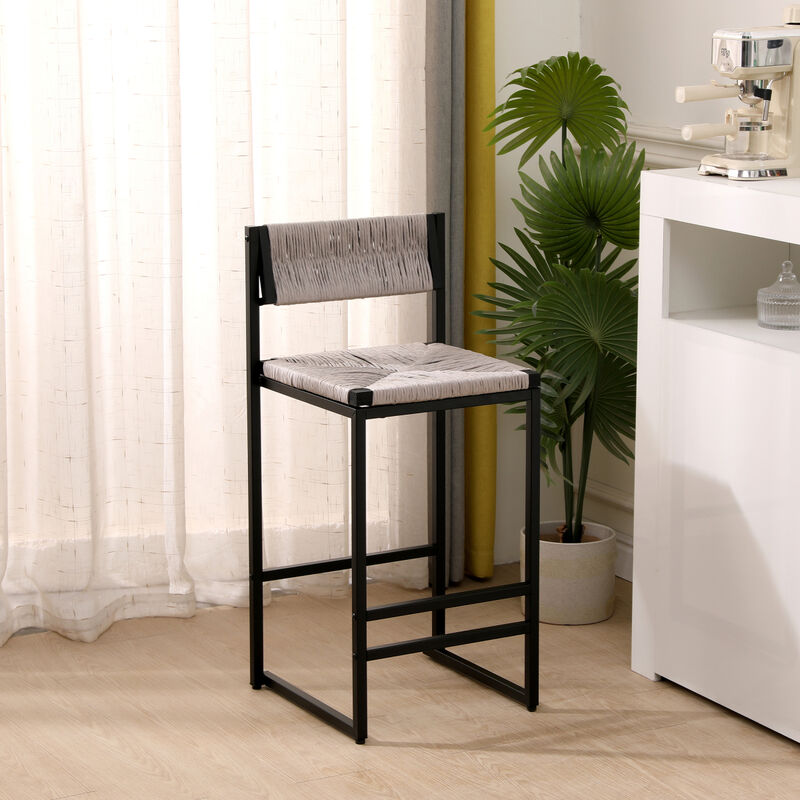 Gray Handwoven Counter Height Bar Stools Set of 2