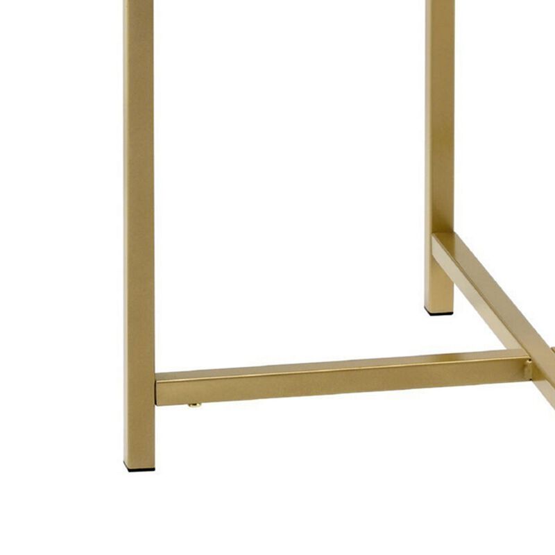 End Table with Round Glass Top and Metal Frame, Gold-Benzara
