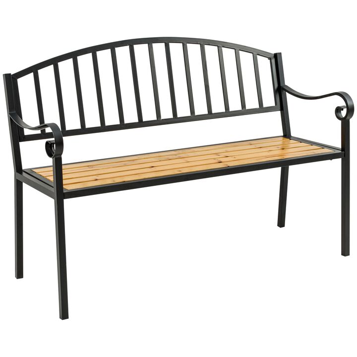 Garden Loveseat: 50" Bench with Antique Backrest and Wood Seat