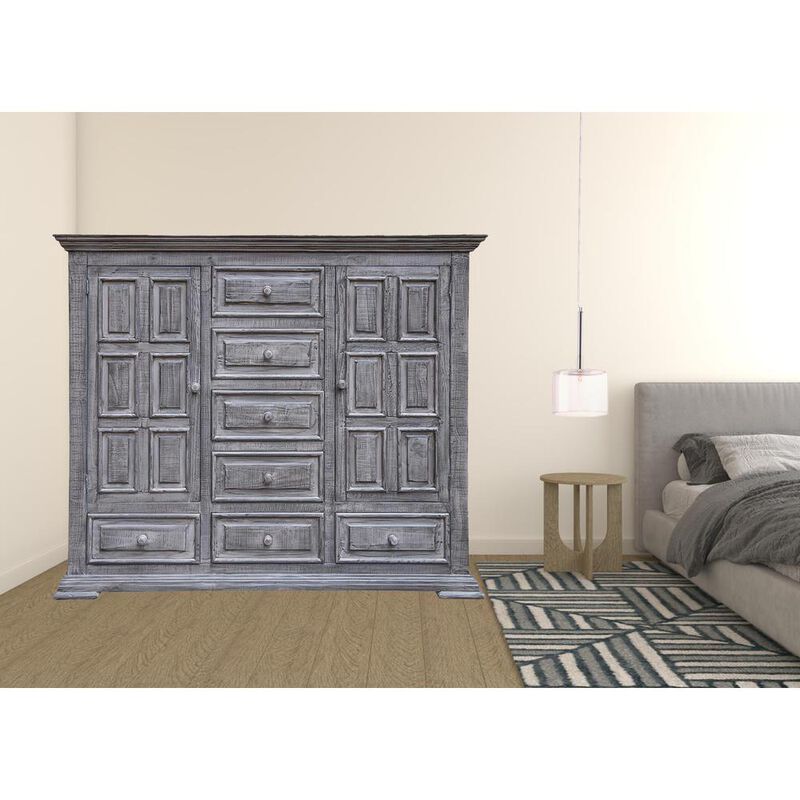 HomeRoots 64 Gray Solid Wood Seven Drawer Gentlemans Chest