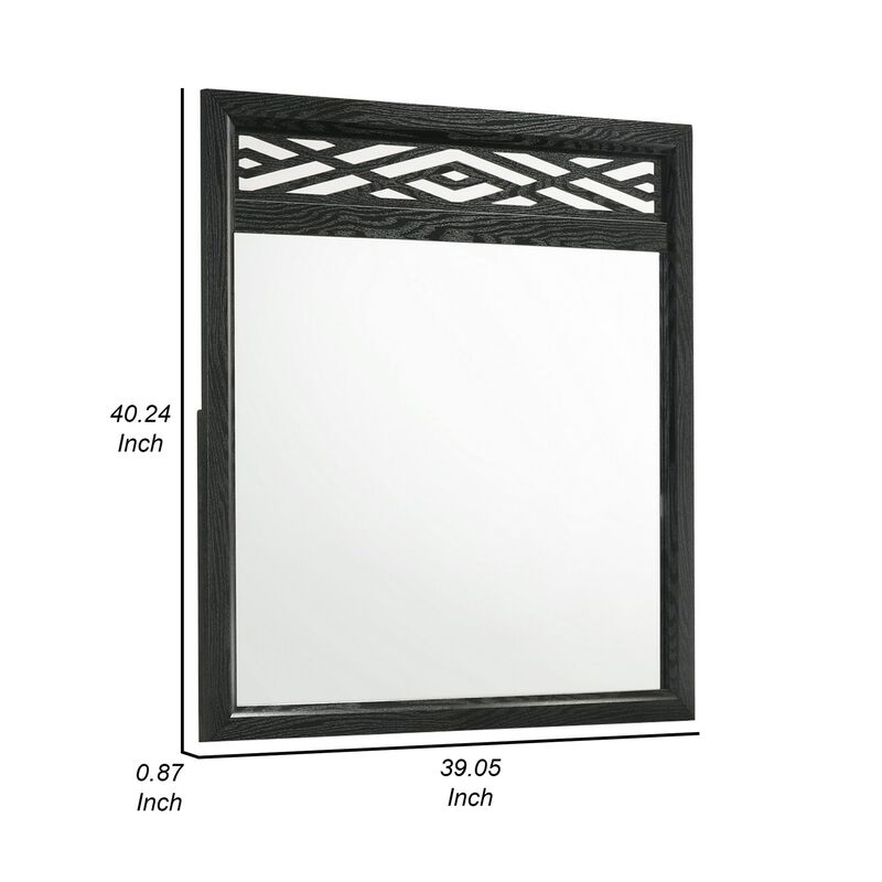 Benjara Kira 22 x 40 Dresser Mirror, Geometric Design, Rubberwood, Finish, Black, Clear