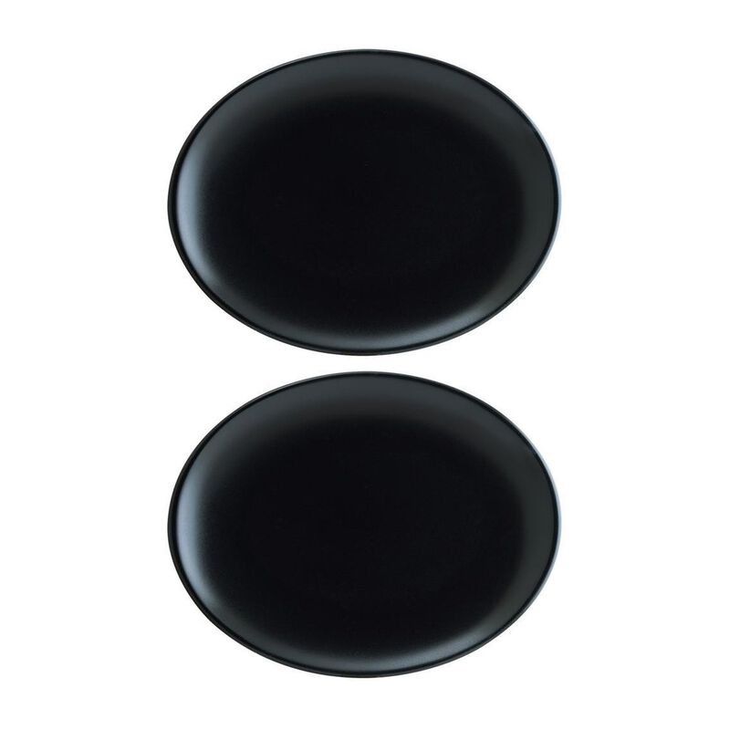 Notte 9.75" x 7.5" x h:1" Oval Black Porcelain Platter (Set of 2)