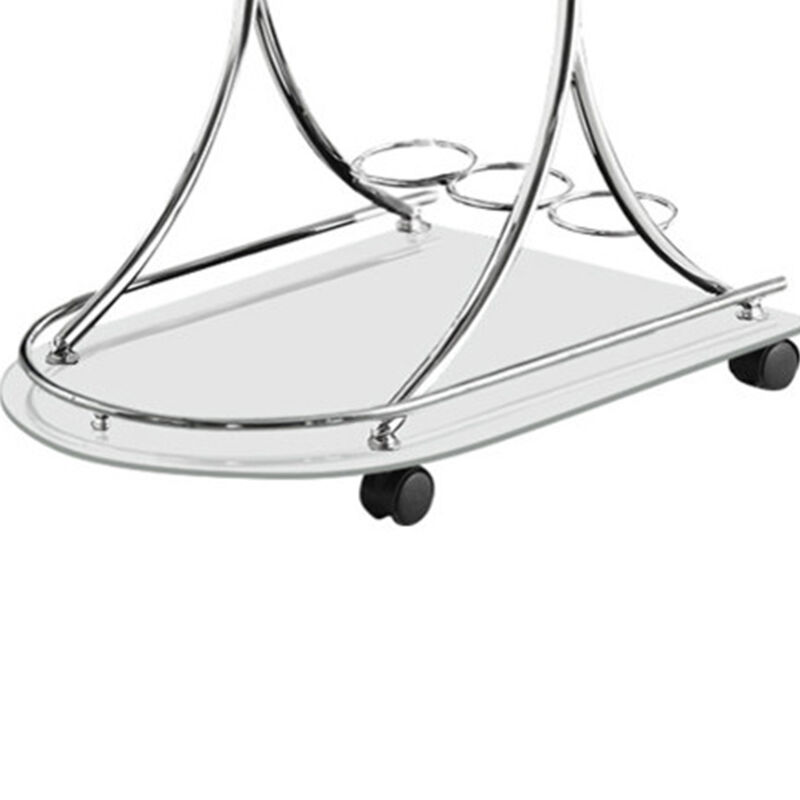 Captivating Serving Cart With 2 Frosted Glass Shelves, Silver-Benzara