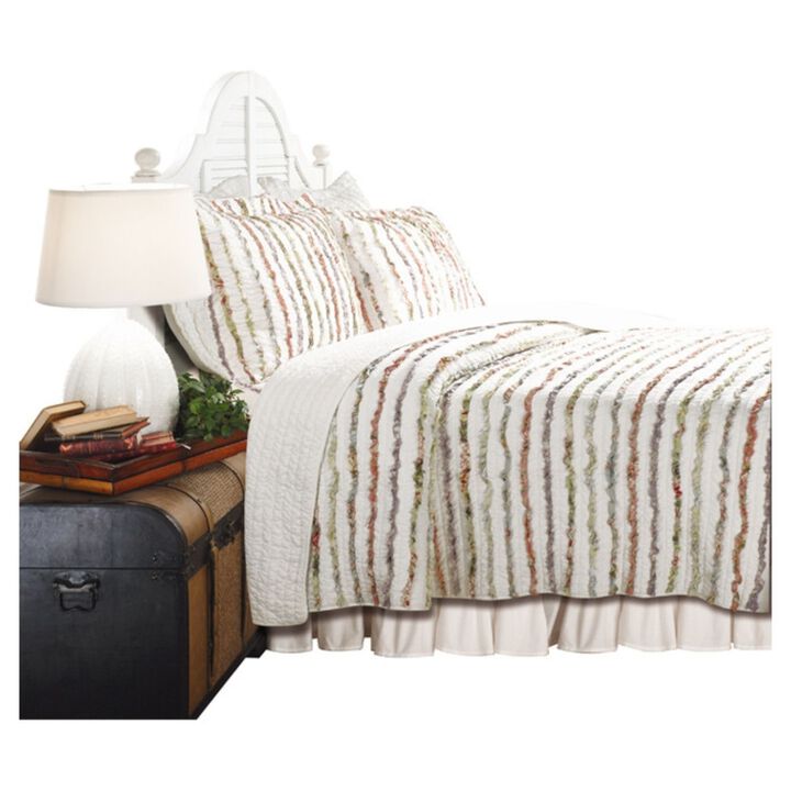 Hivvago Full / Queen 100% Cotton Quilt Set Ruffled Multi-color Stripes