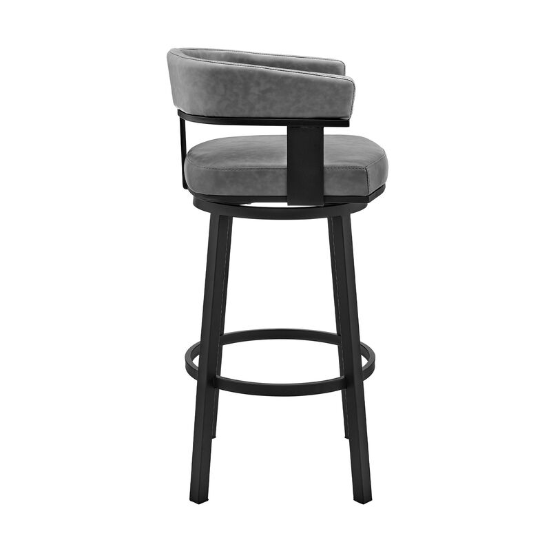 Jack 26 Inch Counter Height Bar Stool, Swivel Chair, Faux Leather, Gray-Benzara