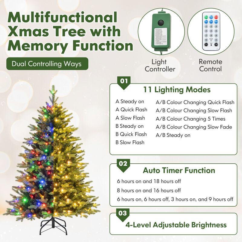 Artificial Xmas Tree Hinged with 11 Lighting Modes and Remote Control for Customizable Holiday Lighting