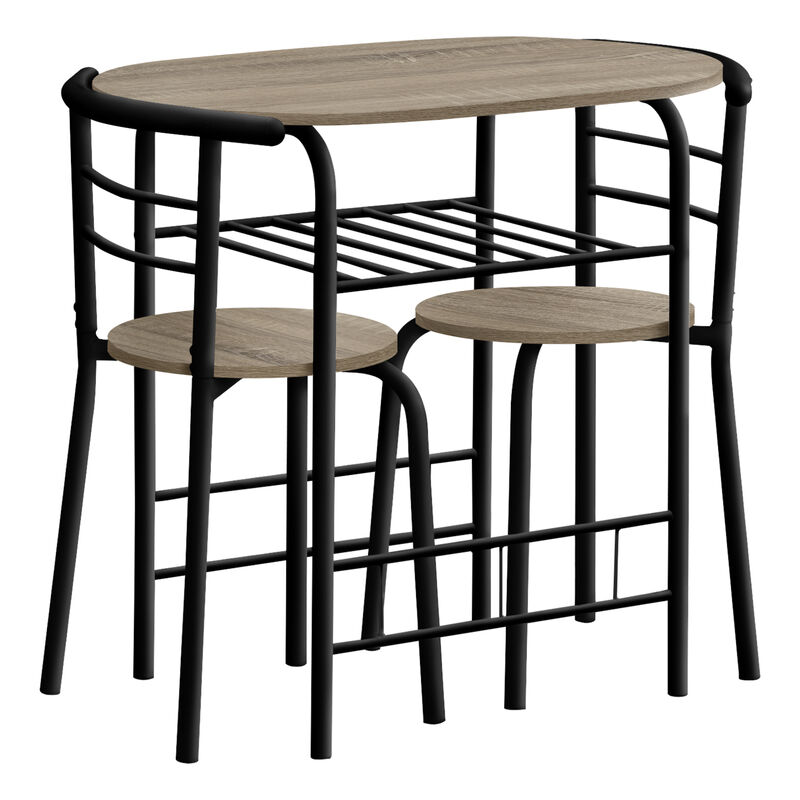 Monarch Specialties I 1206 Dining Table Set, 3pcs Set, Small, 32" L, Kitchen, Metal, Laminate, Brown, Black, Contemporary, Modern