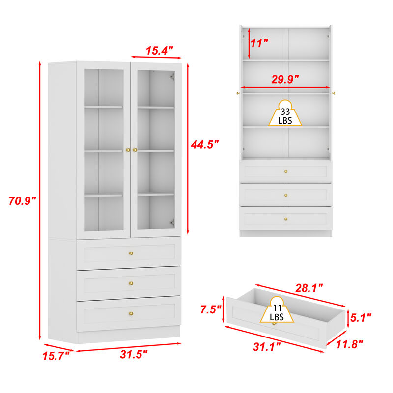 FUFU&GAGA Mdf 4-Shelf Bookcase with Doors (31.5-in W x 70.9-in H x 15.7-in D),White