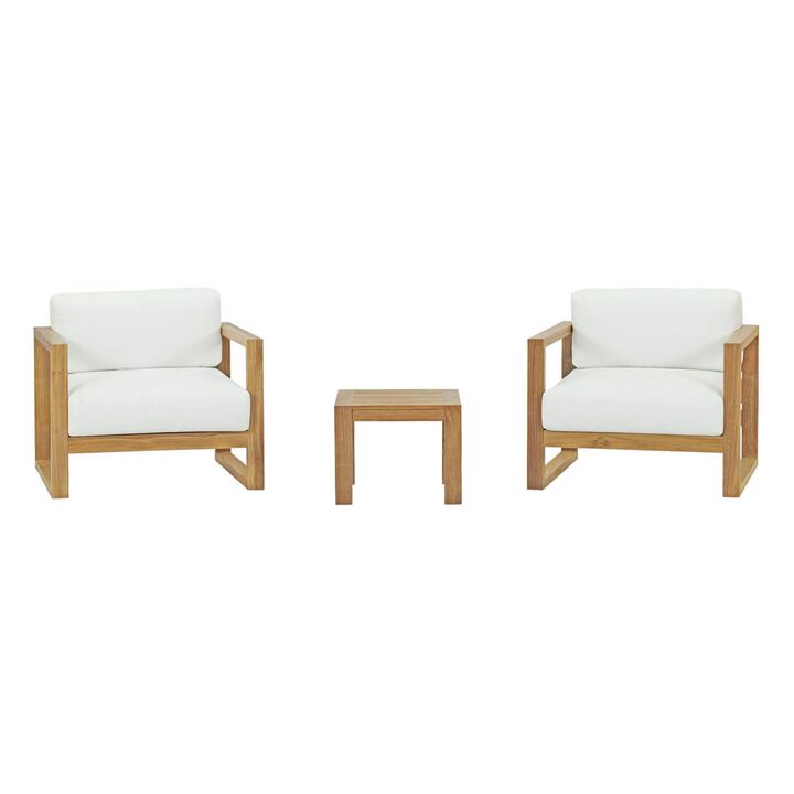 Upland Teak Outdoor Collection - Durable Weatherproof Furniture Set with Side Table, Armchairs, and All-Weather Cushions