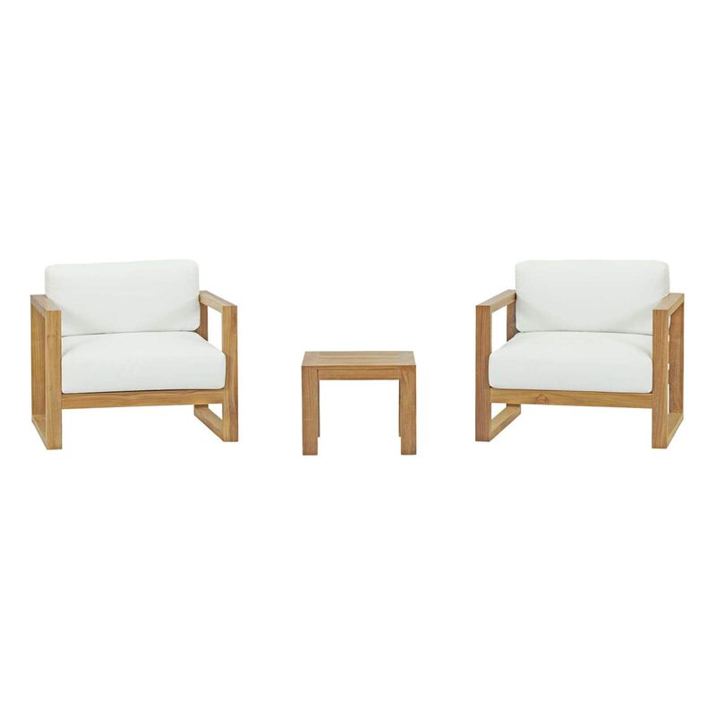 Upland Teak Outdoor Collection - Durable Weatherproof Furniture Set with Side Table, Armchairs, and All-Weather Cushions