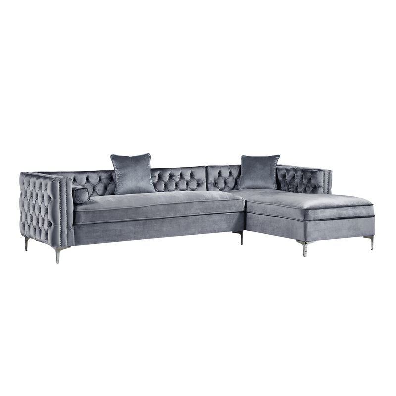 Inspired Home Clarinda Velvet Right Facing Chaise Sectional Sofa