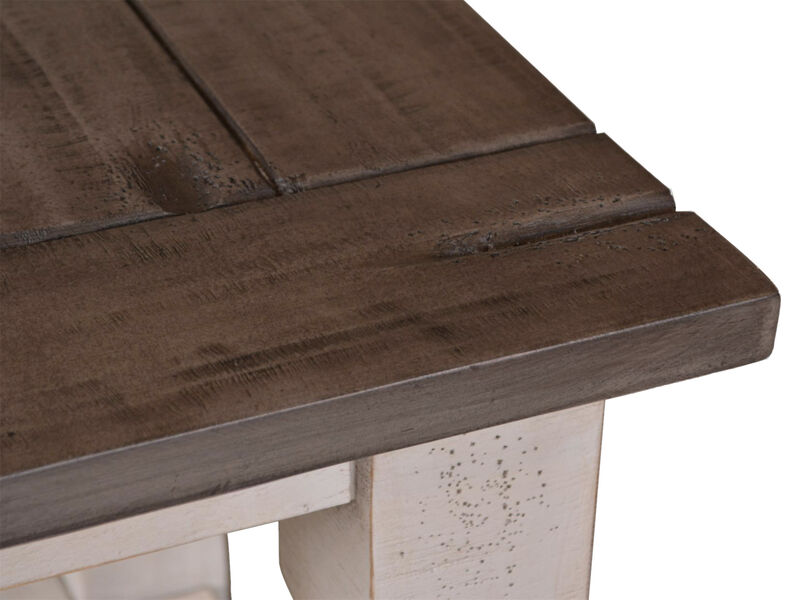 Rustic French 18 in. Cottage White and Brown Rectangular Wood End Table