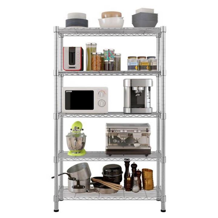 5-Layer Plated Shelf Durable Metal Storage Rack for Kitchen, Garage, or Office Organization