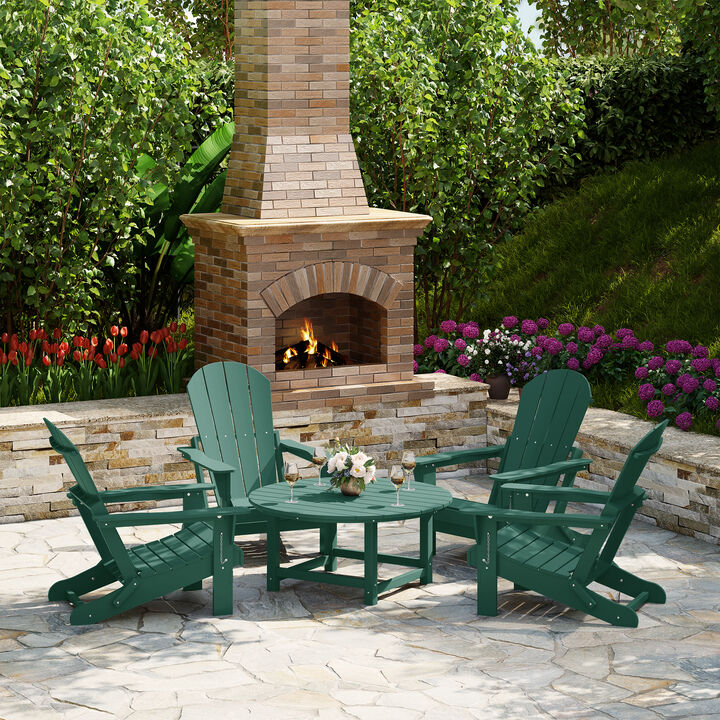 WestinTrends 5-Piece HDPE Folding Adirondack Chair Outdoor Patio Conversation Set